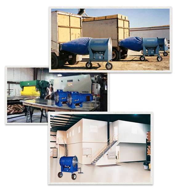 three separate images of Blueline Dryers being used